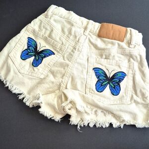 Pacsun Vintage High Waist Embroidered Butterfly Cream Shorts sz 25 Y2k